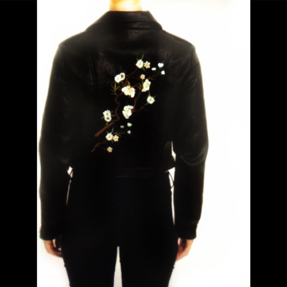 NWT Embroidered Vegan Leather Moto Biker Jacket - Picture 3 of 4